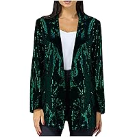 Womens Long Sleeve Sequin Blazer Fashion Loose Sparkly Blazers Jacket Open Front Lapel Glitter Cardigan Outerwear