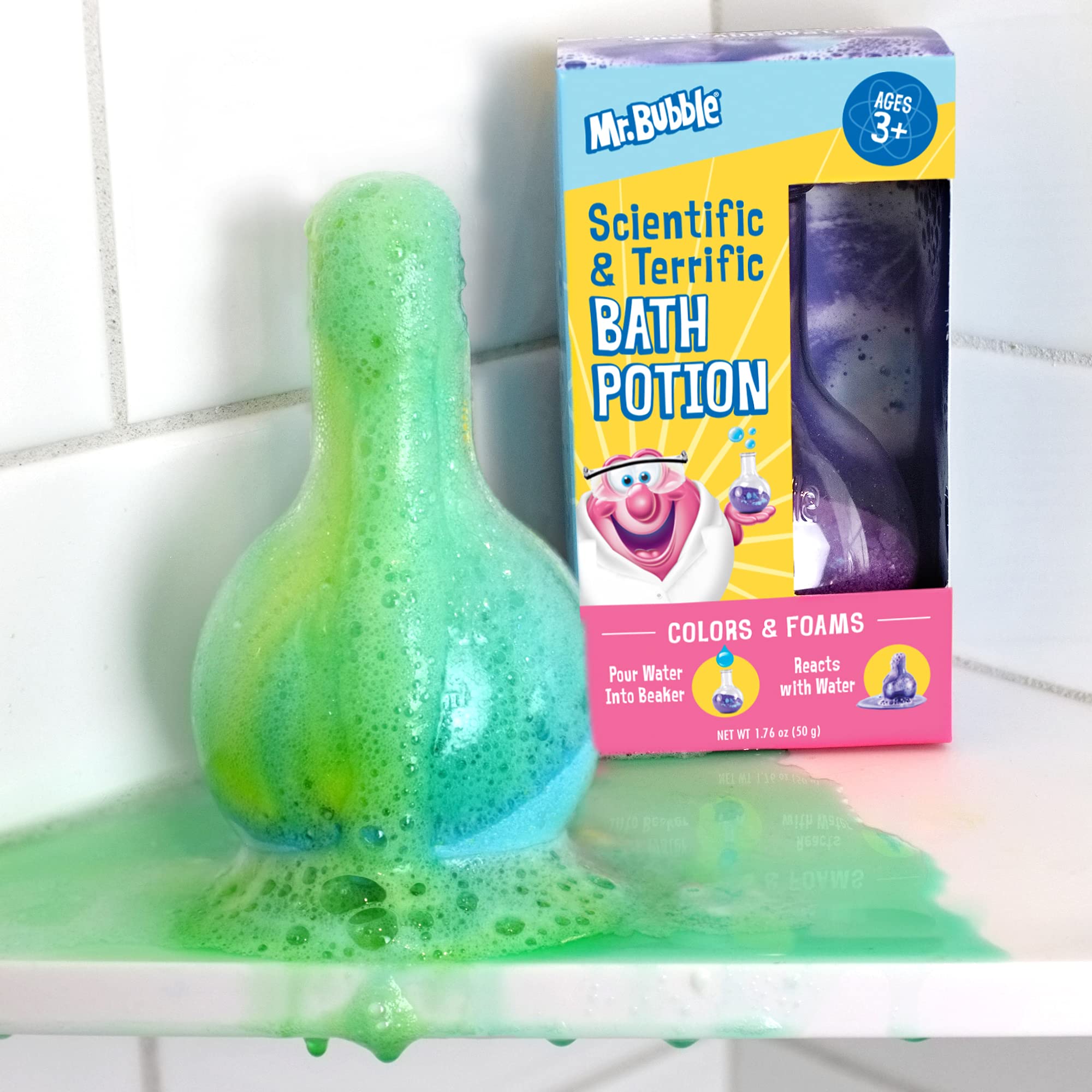 Mr. Bubble Kids Bath Bomb Potions - Colorful Fizzy Fun - Cool Foam and Bubble Science Beaker for The Bath (Pack of 4)