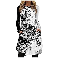 Plus Size Trendy Fall Winter Midi Dress,Casual Long Sleeve Smocked Flowy Elegant Vintage Cute Loose Fit Party Dress