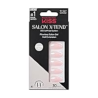 KISS Salon X-tend, Press-On Nails, Nail glue included, Gloria', Light Beige, Medium Size, Almond Shape, Includes 30 Nails, 5Ml Led Soft Gel Adhesive, 1 Manicure Stick, 1 New Mini File, New Prep Pad