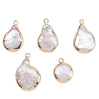 LiQunSweet 5 Pcs Natural Freshwater Pearls Bead Pendants Baroque Cultured with Brass Findings Drop Pearl Charms Bulk for Jewelry Making - 18~20mm