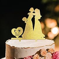 Lesbian Couple Silhouette Wedding Cake Topper Lesbian Marriage Cake Topper for Wedding Mrs & Mrs Cake Topper Hers And Hers Personalized Wedding Cake Decoration LGBT Same Sex Toppers Acrylic Gold
