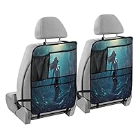 Mermaid Girl Ocean Underwater Kick Mats Back Seat Protector Waterproof Car Back Seat Cover for Kids Backseat Organizer with Pocket Dirt Scratches Protection, 2 Pack, Car Accessories