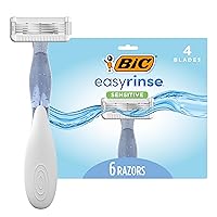 BIC EasyRinse Sensitive Anti-Clogging Women's Disposable Razors, Clinically Proven for Sensitive Skin, Shaving Razors With 4 Blades, 6 Count
