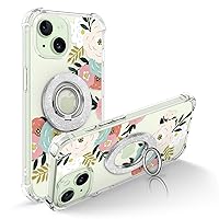 GVIEWIN Bundle - Compatible with iPhone 15 Case (Abundant Blossom/White) + Magnetic Phone Ring Holder (Silver)