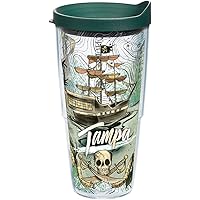Tervis Florida-Tampa Pirate Insulated Tumbler with Wrap and Hunter Green Lid, 24 oz, Clear