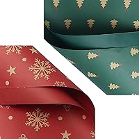 AoDao 20 Sheets Christmas Wrapping Paper Classic Design Snowflakes and Christmas Tree New Year Gift Wrapping Paper,27.5 x 19.6 inches per Sheet - Red+Green