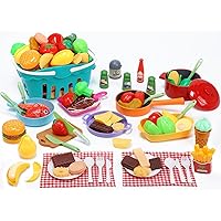 CUTE STONE Cooking Toys for Kids Kitchen Playset, Kids Pots and Pans Set with Play Food and Storage Basket, Play Kitchen Accessories Toys, Toddler Cooking Set, Learning Kitchen Toy Gift for Girls Boys