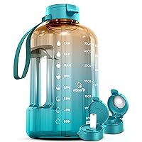 AQUAFIT 1 Gallon Water Bottle With Time Marker - Straw & Chug Lids - 128 oz Water Bottle With Straw - BPA Free Gym Water Bottle With Handle, Gallon Water Jug, Bike Water Bottles (Tropical Sea)