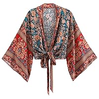 Vintage Wrap Tops Summer Beach Cover Ups Rayon Cotton Short Kimono Ladies Mujer Ropa Bohemian Style Ethnic Kimono