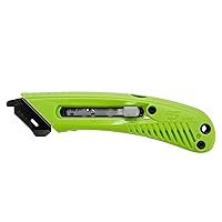 S5R Safety Cutter, Right Handed Retractable Utility Knife & Ergonomic Film Cutter, Bladeless Tape Splitter, Steel Guard, Safety & Damage Protection, Warehouse & In-Store Cutting , green