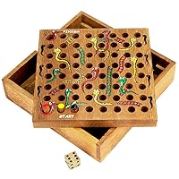 Logica Puzzles Art. Snakes and Ladders - Board Game in Fine Wood - Strategy Game for 2/4 Players - Travel Version
