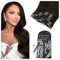 Full Shine 28 Inch Brown Human Hair Extensions Clip ins Straight Remy Hair 150 Grams Bundle A Hair Extensions Storage Bag With Hanger for Long Hair Hair Care Product