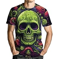 Men's Novelity Skull Pattern T-Shirts Hawaiian Style Fruit Skull 3D Print Short Sleeve Tee Shirt