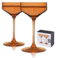 Viski Reserve Nouveau Amber Cocktail Crystal Coupe Colorful Martini Glasses-6.5oz Long Stem Glassware Set Set of 2, Orange
