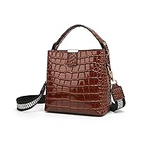Women Patent Leather Handbag Stylish Crocodile Print Satchel Bucket Bag Ladies Party Evening Crossbody Shoulder Bags