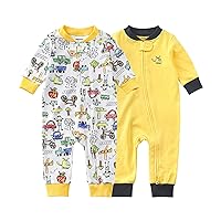 Teach Leanbh Baby 2-Pack Footless Pajamas Cotton Long Sleeve Printing 2 Way Zipper Romper Jumpsuit Sleep and Play 3-24 Months