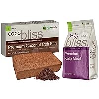 Coco Bliss 650gm Brick + Kelp Bliss (1lb) - Organic Coco Coir & Kelp Meal Fertilizer - Organic Kelp Fertilizer for Plants - Coco Coir Brick with Low EC & pH Balance - Compressed Coco Coir for Plants