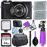 Canon PowerShot G7 X Mark III Camera w/ 1 Inch Sensor & 4k Video - Wi-Fi & Bluetooth Enabled (Black) & LED Video Light, 64GB Transcend Memory Card, Extra Battery + Accessory Bundle (Renewed)