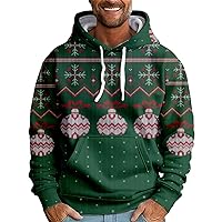 Mens Graphic Hoodies Christmas Elk Printed Hooded Flannel Warm Ugly Christmas Sweatshirt Oversized Unisex Winter Pullover