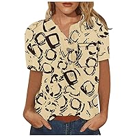 Button Down Shirts for Women Summer V Neck Spring Tops Short Sleeve with Pockets Graphic Tunic Blouse Outfits Clothes Linen