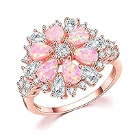 CiNily Pink Opal Zircon Women Jewelry Gemstone Rose Gold Plated Ring Size 5-12