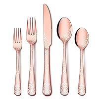 EUIRIO 40 Pieces Silverware Set for 8, Stainless Steel Flatware Set with Unique Floral Laser, Rose Gold Mirror Cutlery Set with Forks Spoons and Knives for Kitchen Restaurant Hotel, Dishwasher Safe