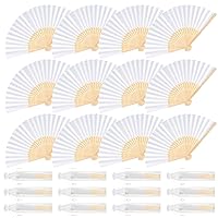 12 Pieces White Hand Held Bamboo Folding Fans Paper Fans Handheld for Women Foldable Girls Wedding Decoration Church Home Party Favors Summer
