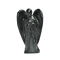 Hand Curved Natural Beautiful Black Onyx Angel Gemstone Angel Pocket Guardian Angel Reiki Healing Stone Statue Positive Energy 2 inch