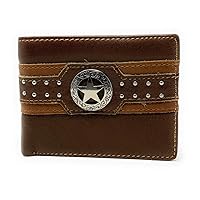 Western Genuine Leather Mens Metal Concho Lone Star Bifold Short Wallet in 3 colors (Coffee)