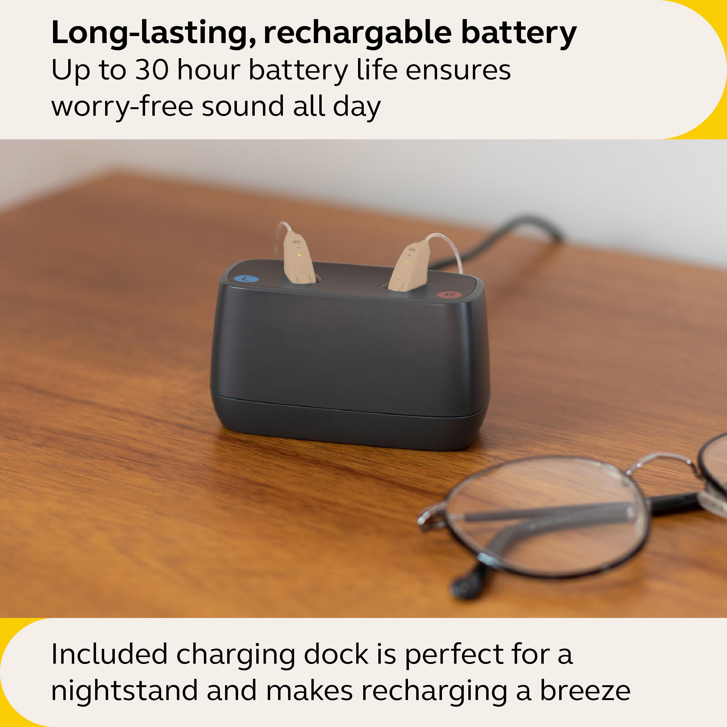 Jabra Enhance Select 50R Hearing Aids - Rechargeable, Nearly Invisible & Lightweight for All-Day Comfort - Designed for Mild to Moderate Hearing Loss - Includes Virtual Audiology Care – Beige