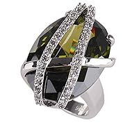 Romantic Vintage Olive Cubic Zirconia fashion Silver Plated Fashion Ring R525 sz 6 7 8