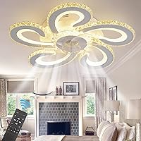 Panghuhu88 Ceiling Fan with Lights,Crystal Ceiling Fans with Lights and Remote,3 Colors 6 Speed,for Outdoor Bedroom Living Room Dining Room