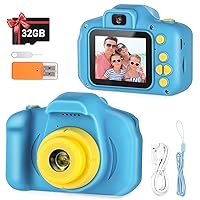 Kids Camera,HD Digital Video Camera,Childrens Toys for 3 4 5 6 7 8 9 10 11 12 Year Old Boys/Girls,Selfie Camera for Kids,Christmas Birthday Gifts with 32GB SD Card (Blue)