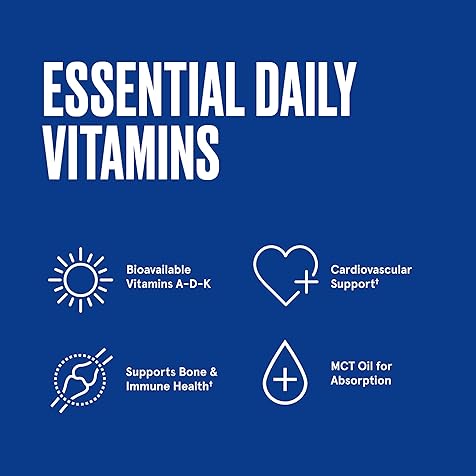 Vitamins A-D-K, 30 Softgels, 900mcg Vitamin A, with 5000 IU D3, K1, K2, K3, High Potency Bulletproof Keto Supplement for Heart, Bone Health and Immune Support