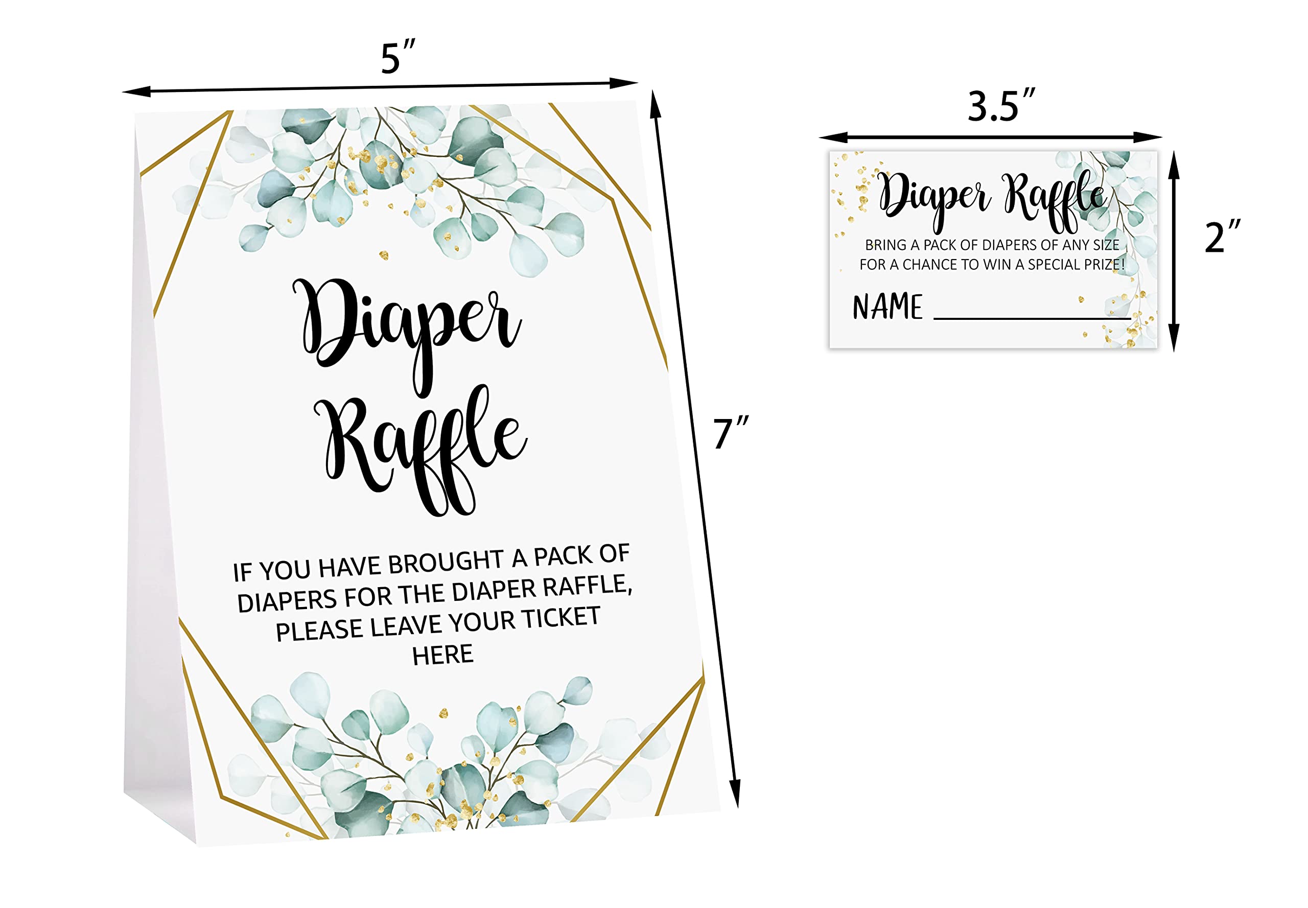 Diaper Raffle Tickets and Sign Baby Shower Games, Decorations, Party Favors For Baby Showers – 1 Sign, 50 Cards per Pack(DIAPER-B009)