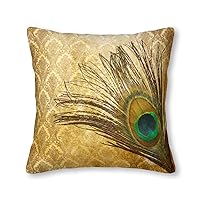Colorful Peacock and its Gorgeous Gold Tail Velvet Throw Pillow Covers Sofa Pillowcase Car Square Throw Pillowcases Home Decoration 16x16Inch
