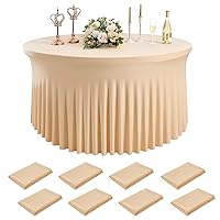 8 Pack Champagne 6FT Round Table Cloth for 72 in Tables, Stretchy Fitted 132Inch Tablecloths for Wedding Party, Wrinkle Free and Washable Polyester Table Cover for Outdoor Indoor Parties