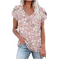 Women's Shirts Dressy Casual Short Sleeve Lace Trim Tee Tops Polka Dots Printed Crew Neck Pullover T Shirts Blouse