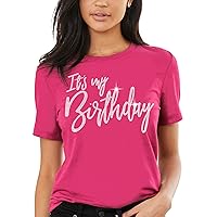 Pink Birthday Shirts for Women - Real Crystal Rhinestone Magenta Birthday Shirt - Hot Pink Womens Birthday Tshirt
