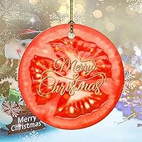 Merry Christmas Fruit Pattern Tomato Ceramic Ornament Christian Ornaments Home Decor Double Sides Printed Ornament Souvenir with Gold String for Christmas Trees Elegant Decor 3