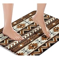Bath Mat for Bathroom, Western Bathroom Rugs No Silp, Boho Design Aztec Brown Wave Pattern Washable Cover Floor Rug Carpets Floor Mat 16x24 Inches for Kitchen Bedroom