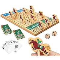 Horse Racing Board Game for Adults and Kids, Easy Family Game Night for All Ages, Adult Games for Parties, Wooden Race Board with 11 Horses, 2 Dices, Cards and Instructions