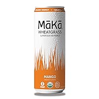 MAKA Wheatgrass Yerba Mate Tea Organic Sparking Beverage, Mango, 12 Fl Oz (Pack of 12), 90mg Caffeine Energy
