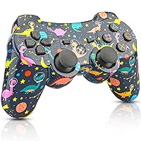 OUBANG Remote for PS3 Controller Wireless, Navy Gamepad Wireless Work with Playstation 3 Controller, Blue Dinosaur Printing Game Controllers for PS3, Universe Pa3 Controller Gift for Kids Boy Girl Man