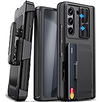 for Samsung Galaxy Z Fold 5 Case with Belt Clip & Card Holder & Slide Camera Lens Cover, Built-in Screen Protector & Hinge Protection, Shockproof Durable Phone Case for Galaxy Z Fold 5, Black