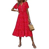 PRETTYGARDEN Women's Floral Boho Dress Casual Short Sleeve V Neck Ruffle Tiered 2024 Summer Swing Maxi Dresses