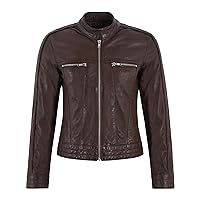 Ladies Leather Jacket Brown Slim Fit Casual Biker Motorcycle Retro Style Jacket 9244