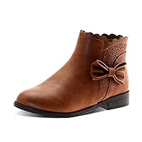 LseLom Girls Ankle Boots Kids Ankle Booties Bow Side Zipper Low Heel Outdoor Warm Shoes for Little Kids/Big Kids