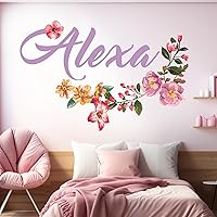 Personalized Name Flower Wall Decals I Name Decals for Walls I Wall Decals for Girls Bedroom | Flower Decals for Walls I Wall Decals Girls Room I Wall Stickers for Girls Room